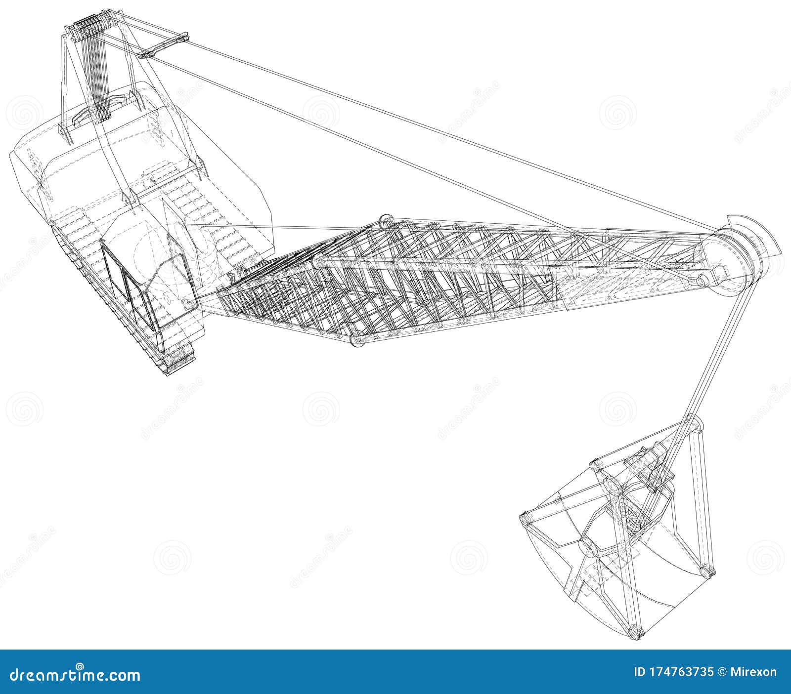 Dragline Excavator. Construction Equipment Isolated Vector. Heavy