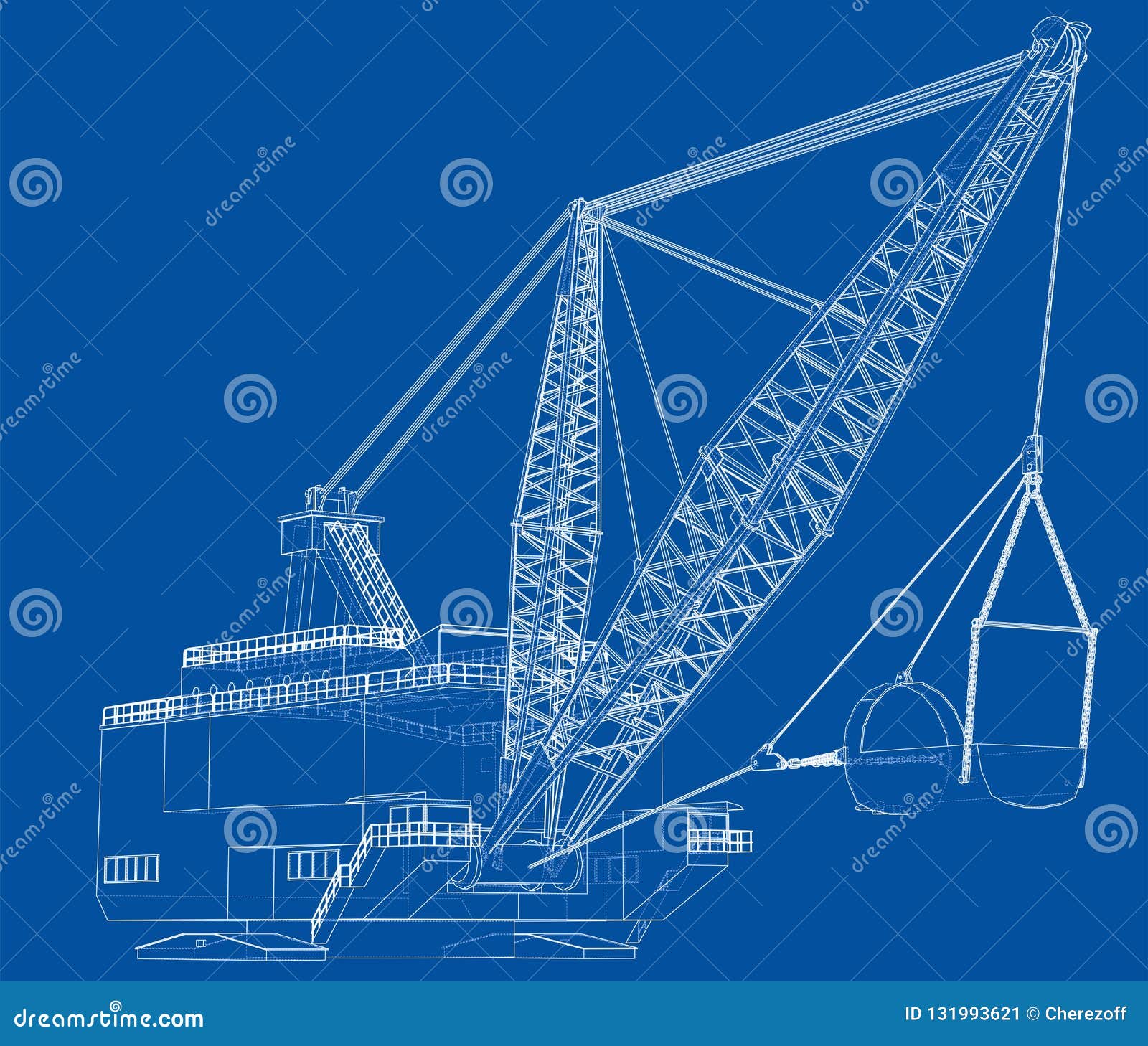 Dragline Walking Excavator. Vector Stock Vector Illustration of
