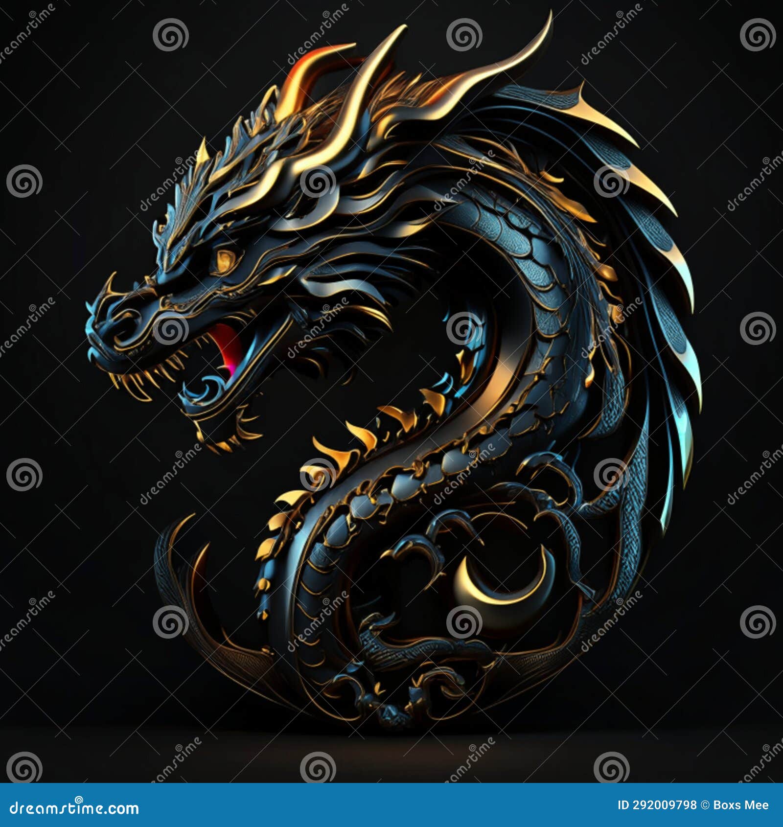 Dragon on a Black Background. Vector Illustration. Eps 10 File Stock