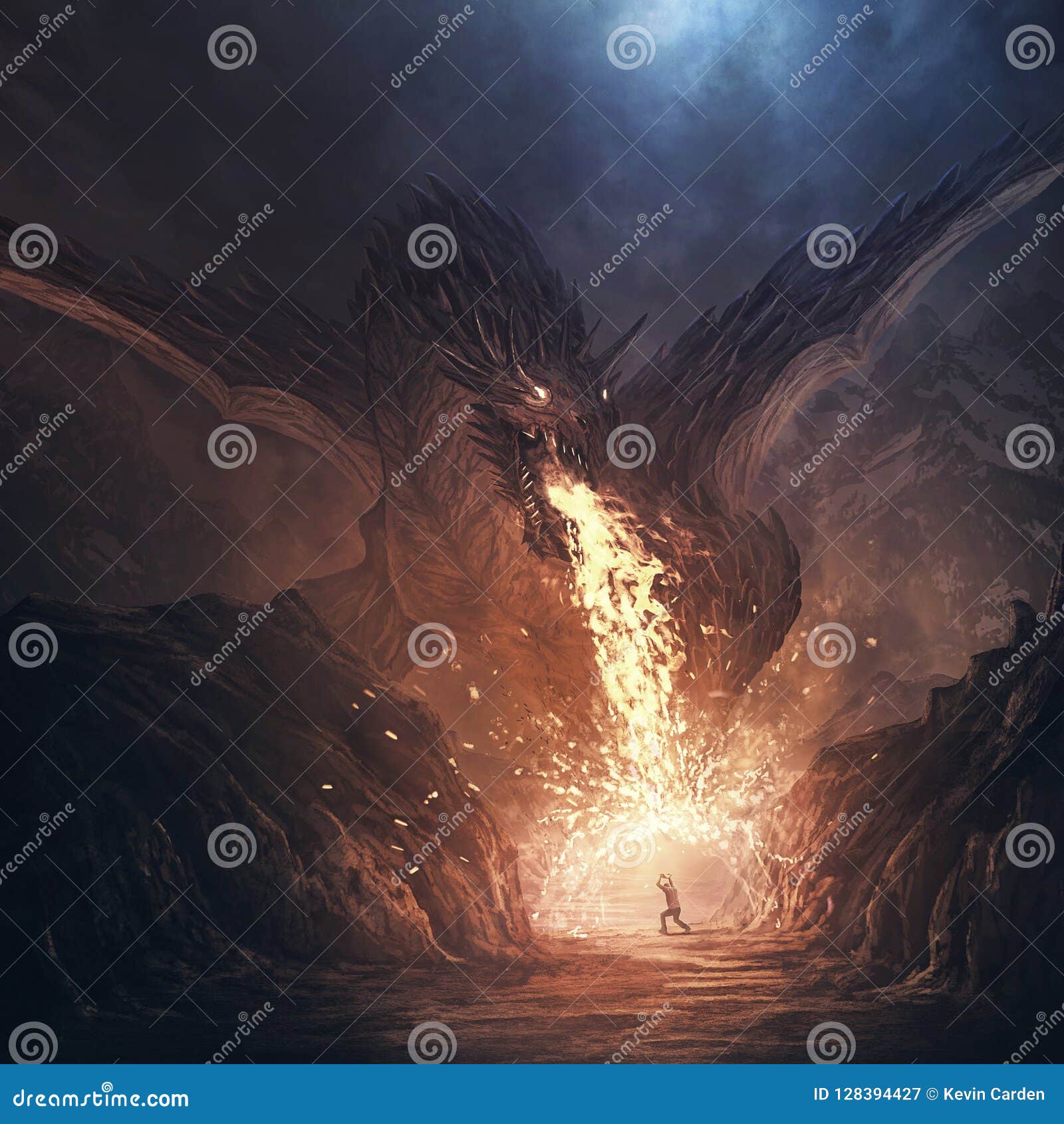 Dragon breathing fire stock image Image of concept 128394427