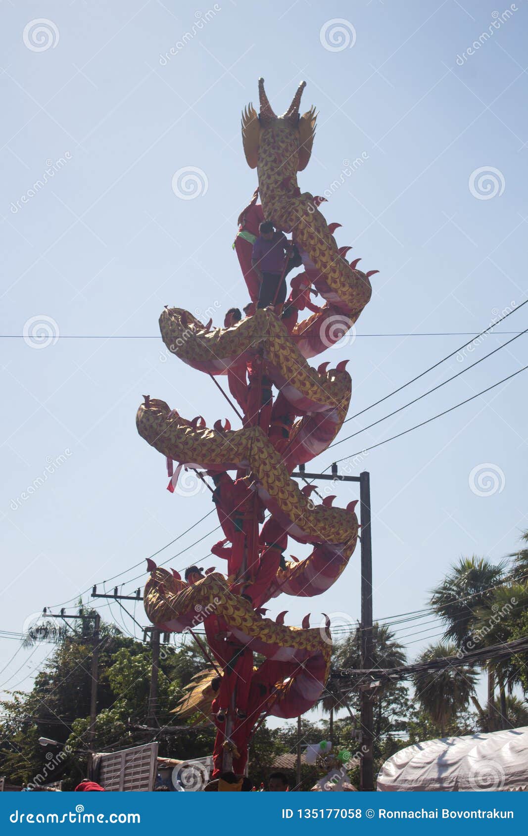 Dragon Climbing Up the Pole,Thailand Editorial Stock Photo Image of