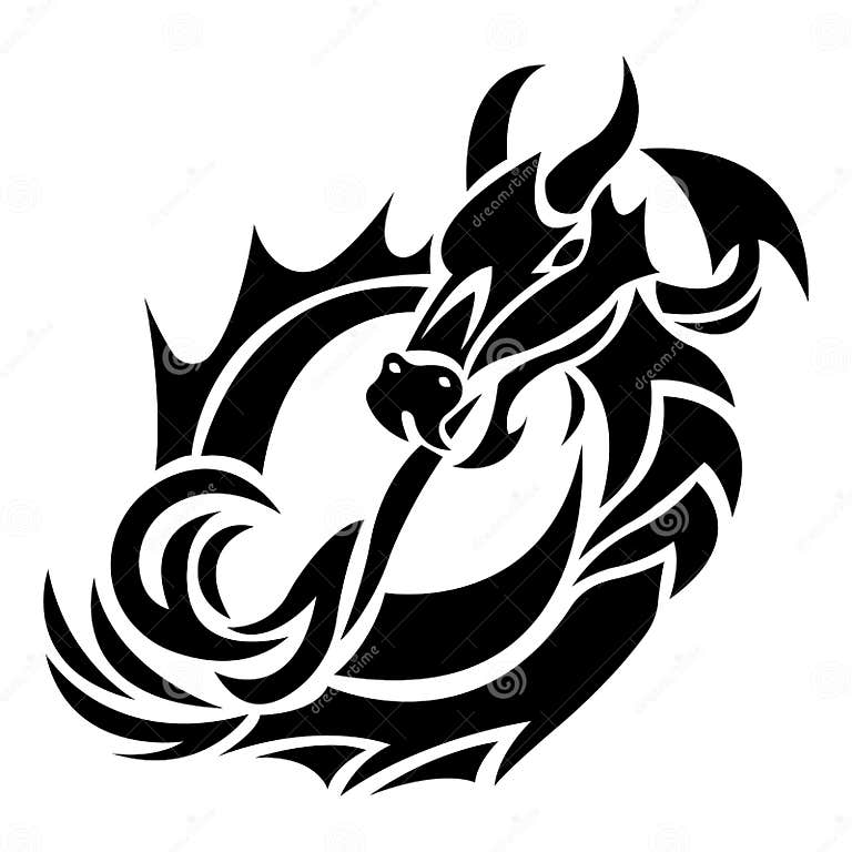 Dragon Ejecting Flames Black Silhouette Drawn by Various Lines in the ...