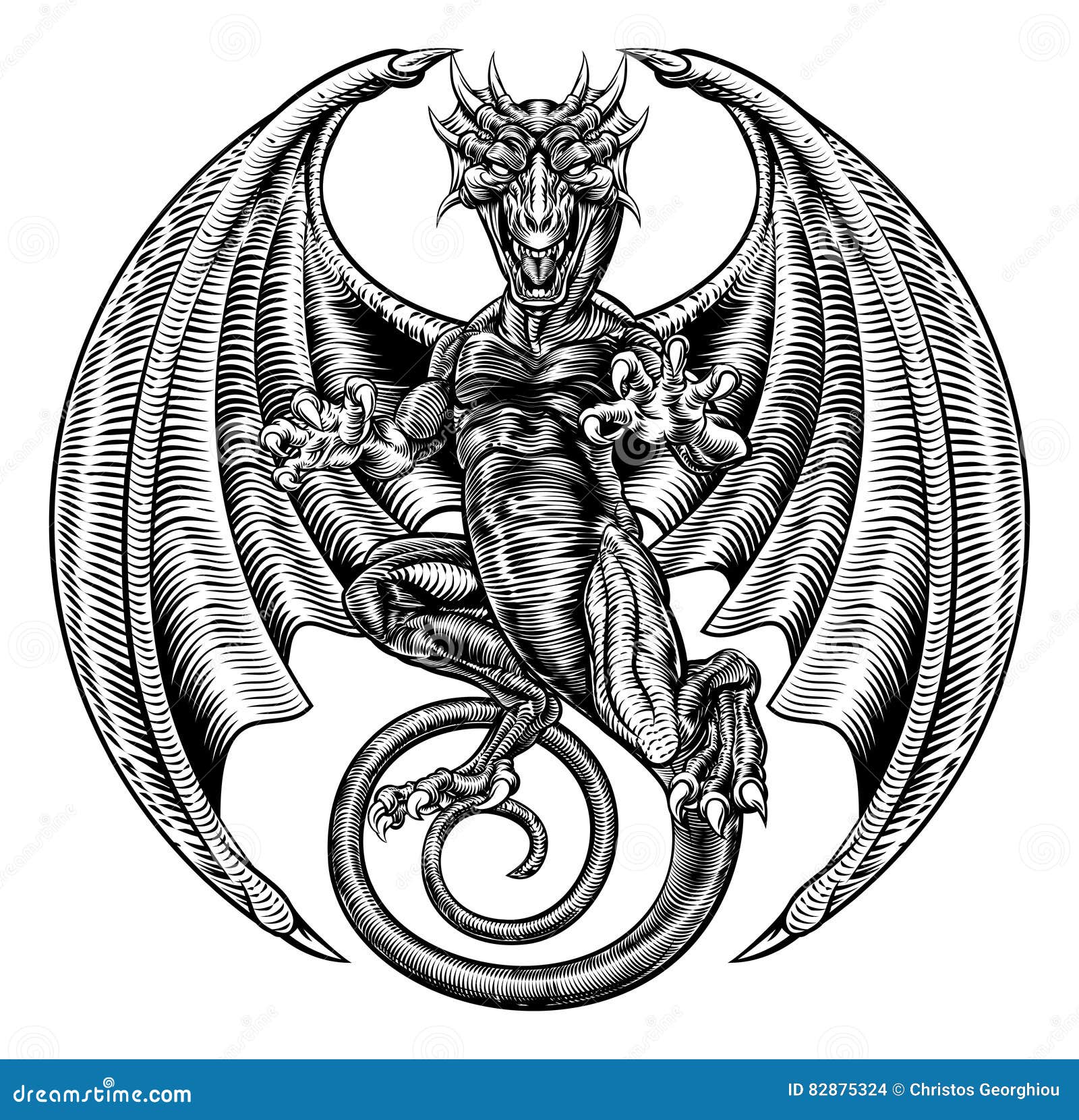 Dragon Engraved Etching Woodcut Style Stock Vector - Image ...