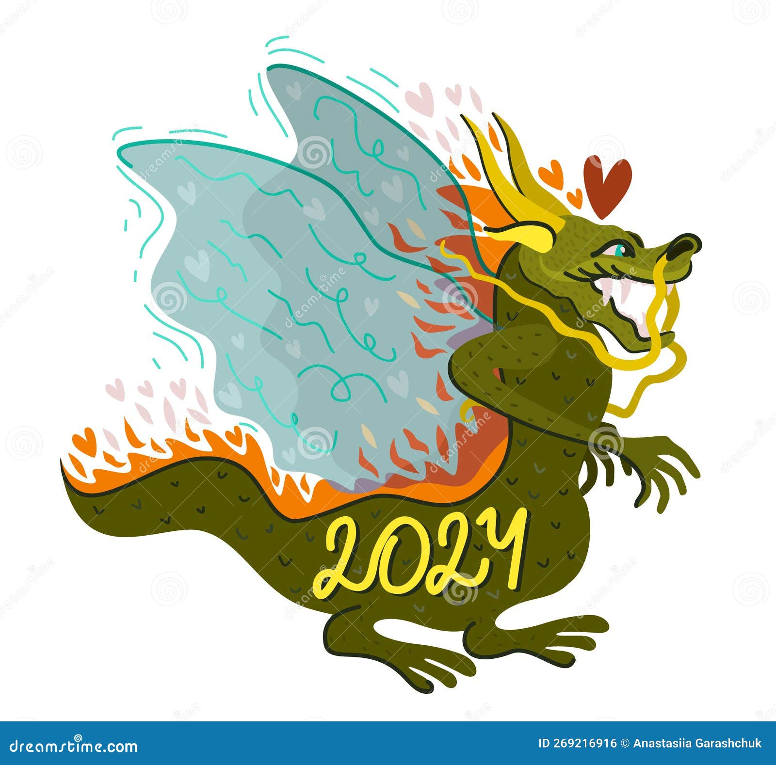 Vector Isolated Illustration of Dragon on Fire. Year of the Dragon