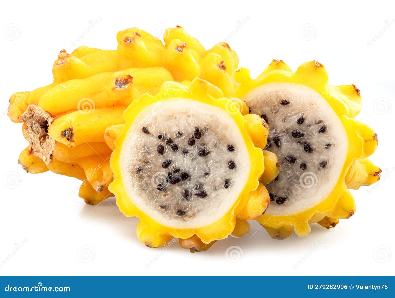 Dragon Fruit and Dragon Fruit Slices Isolated on White Background Stock