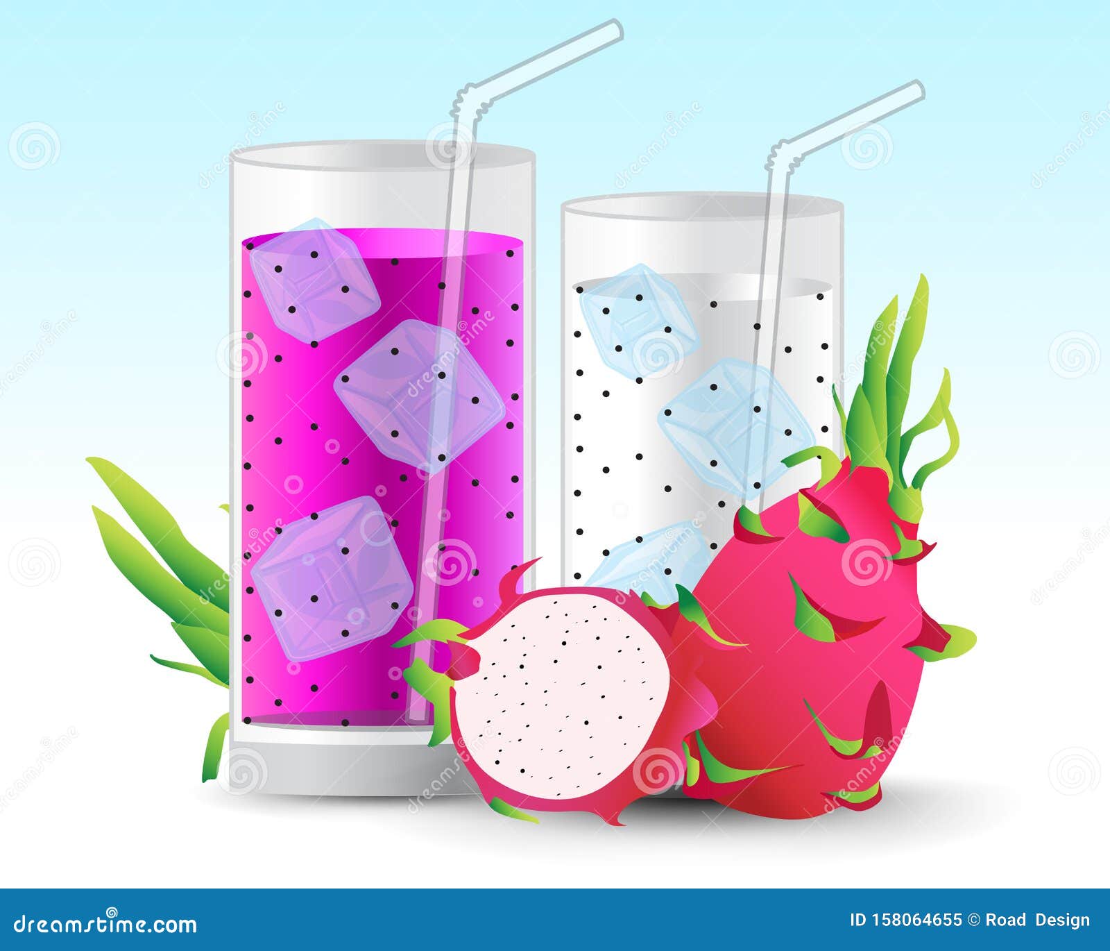 Dragon Fruits Juice Drink in Glass Realistic Vector. Pitaya Fruits