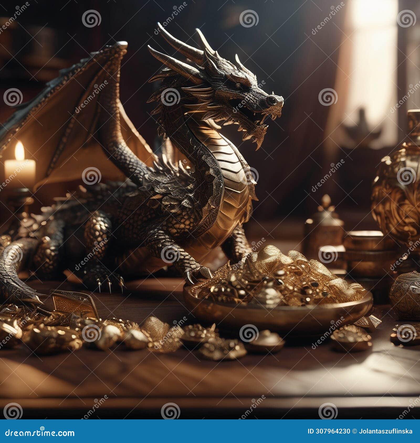 a dragon guarding a treasure hoard