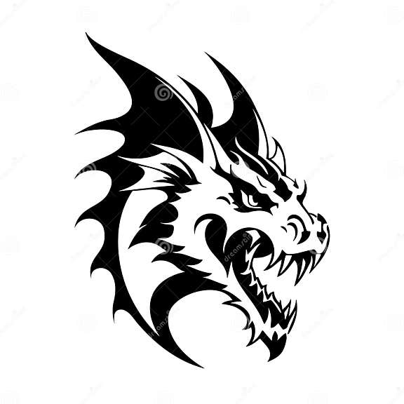 Dragon Head Black and White Vector Icon Stock Vector - Illustration of ...