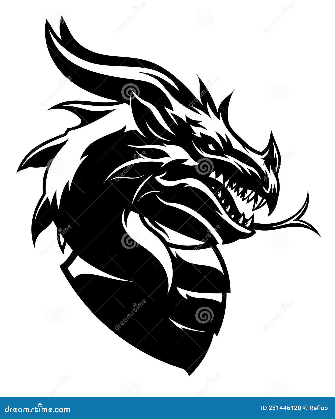 Dragon Head Black and White Stock Vector - Illustration of isolated ...
