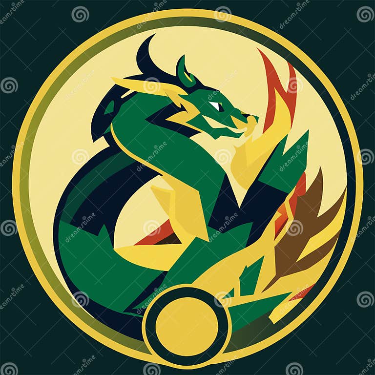 Dragon Head on a Green Background. Vector Illustration in Flat Style