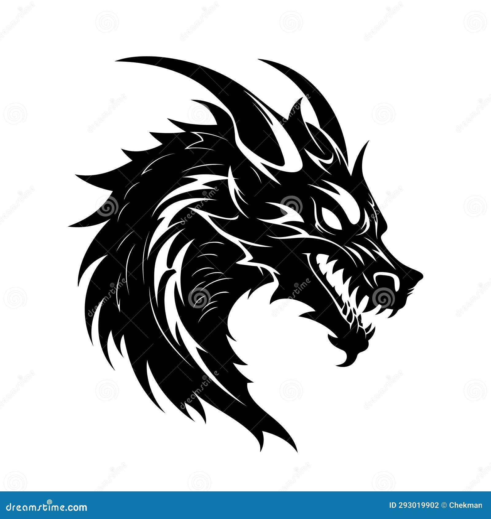 Dragon Head Silhouette. Dragon Logo Design Stock Vector - Illustration ...