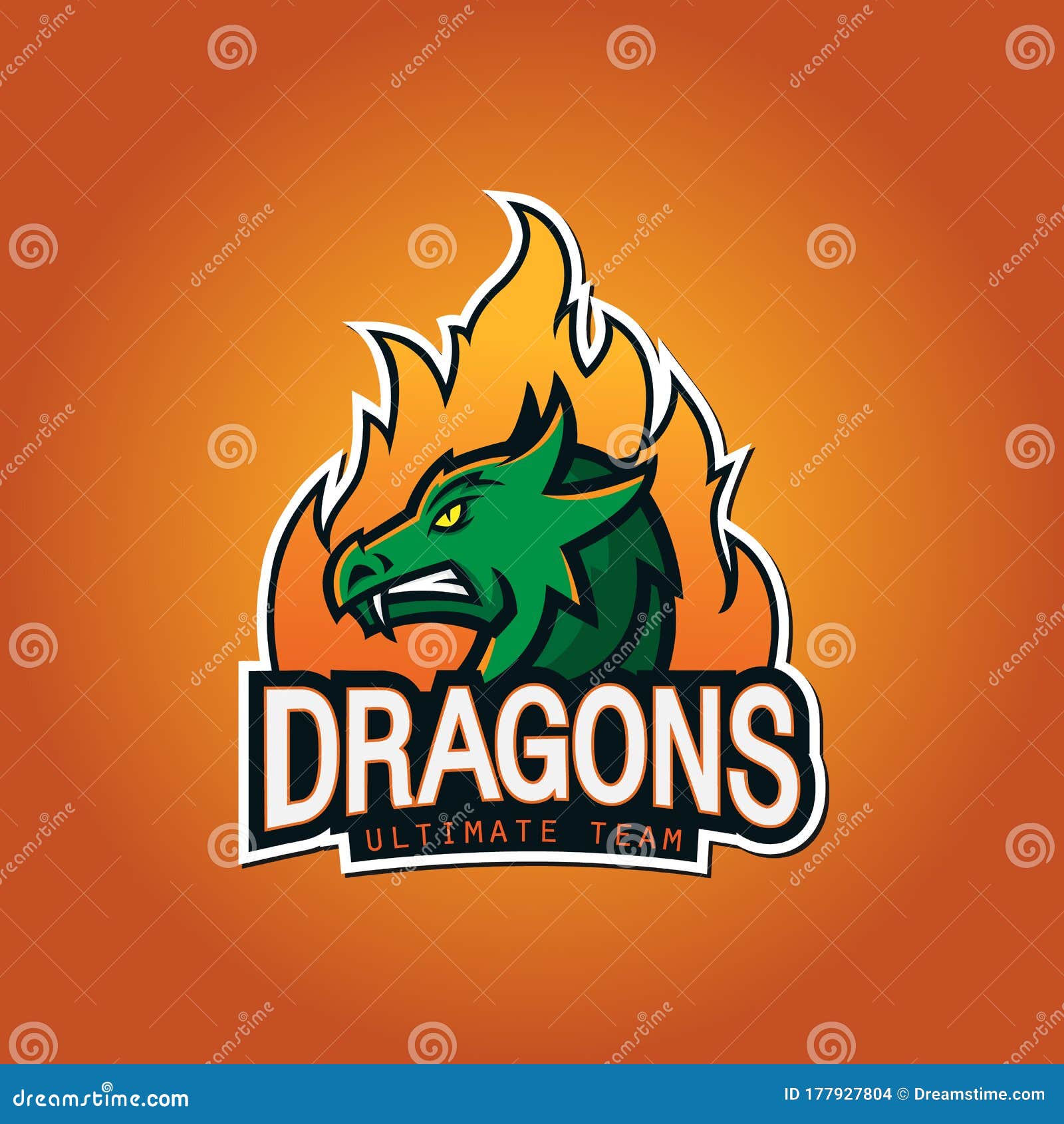 dragon e sports logo gaming mascot, flame fire Stock Vector