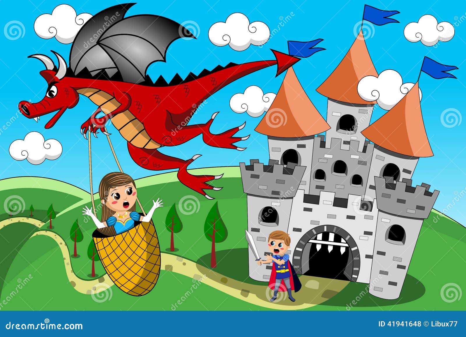 Dragon Kidnapping Princess Prince Castle Tale Stock Vector Illustration Of Cloak Animal