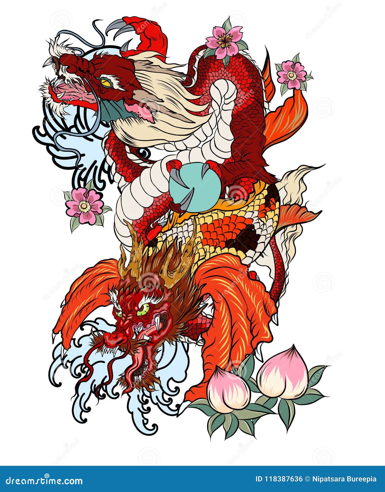 Dragon With Cherry Blossom Tattoo, Meaningful Temporary Tattoo, Floral  Dragon Tattoo, Dragon and Flower Tattoo, Japanese Tattoo, Fake Tattoo - Etsy
