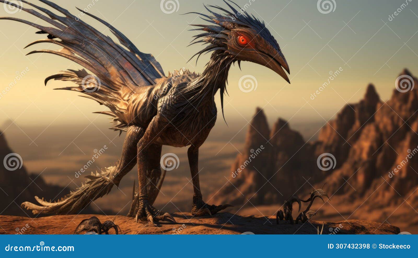 unreal engine art: mythical microraptor with scorpion tail