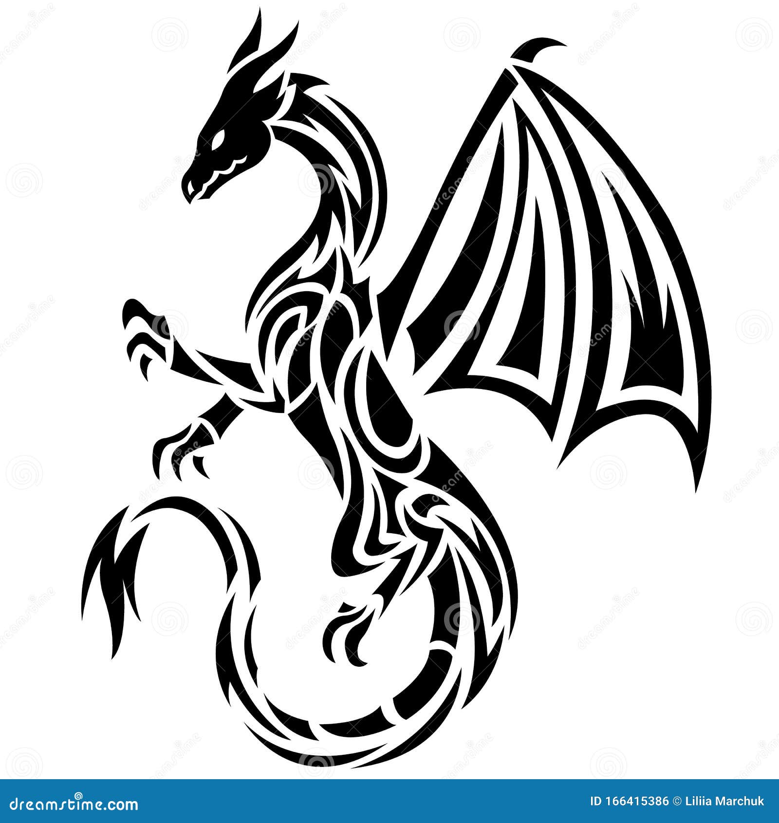 The Dragon Silhouette is Painted Black with Various Lines. Tattoo Logo ...