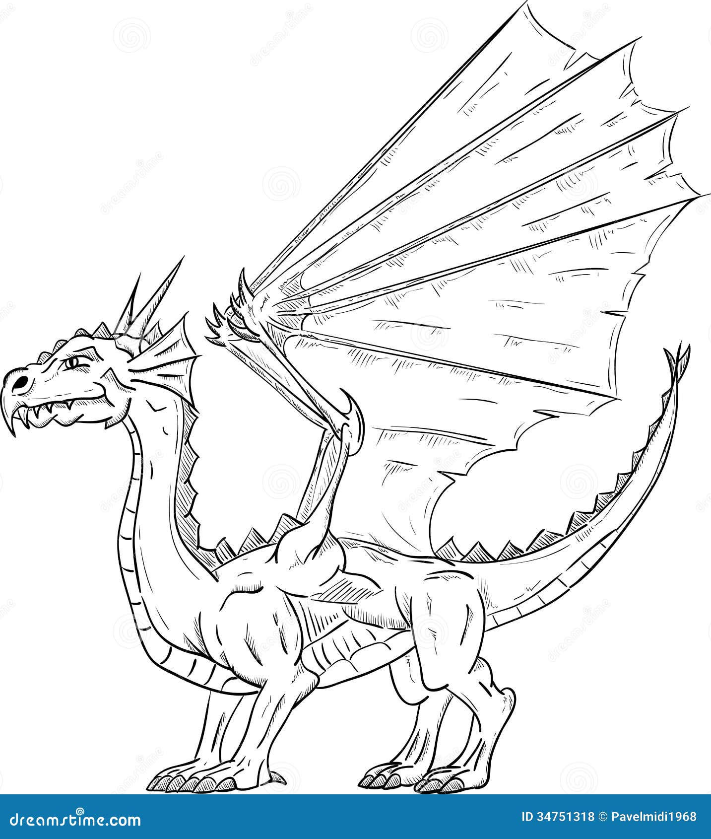 Dragon standing stock vector. Image of vintage, legend 34751318