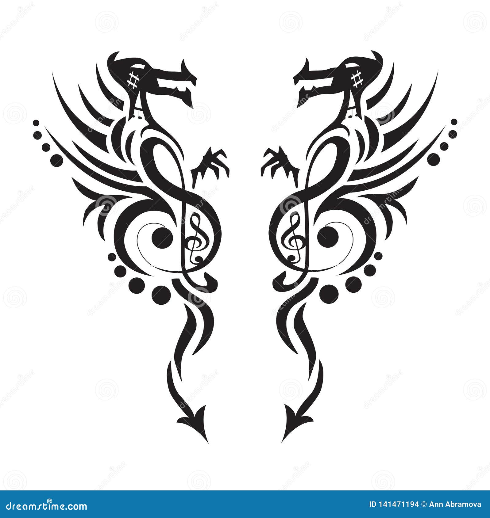 Dragon Tattoo or Emblem Traditional Chinese Asian Style with Notes. the Symbol of Wealth and Luxury Vector Illustration Stock Vector - Illustration of emblem, china: 141471194