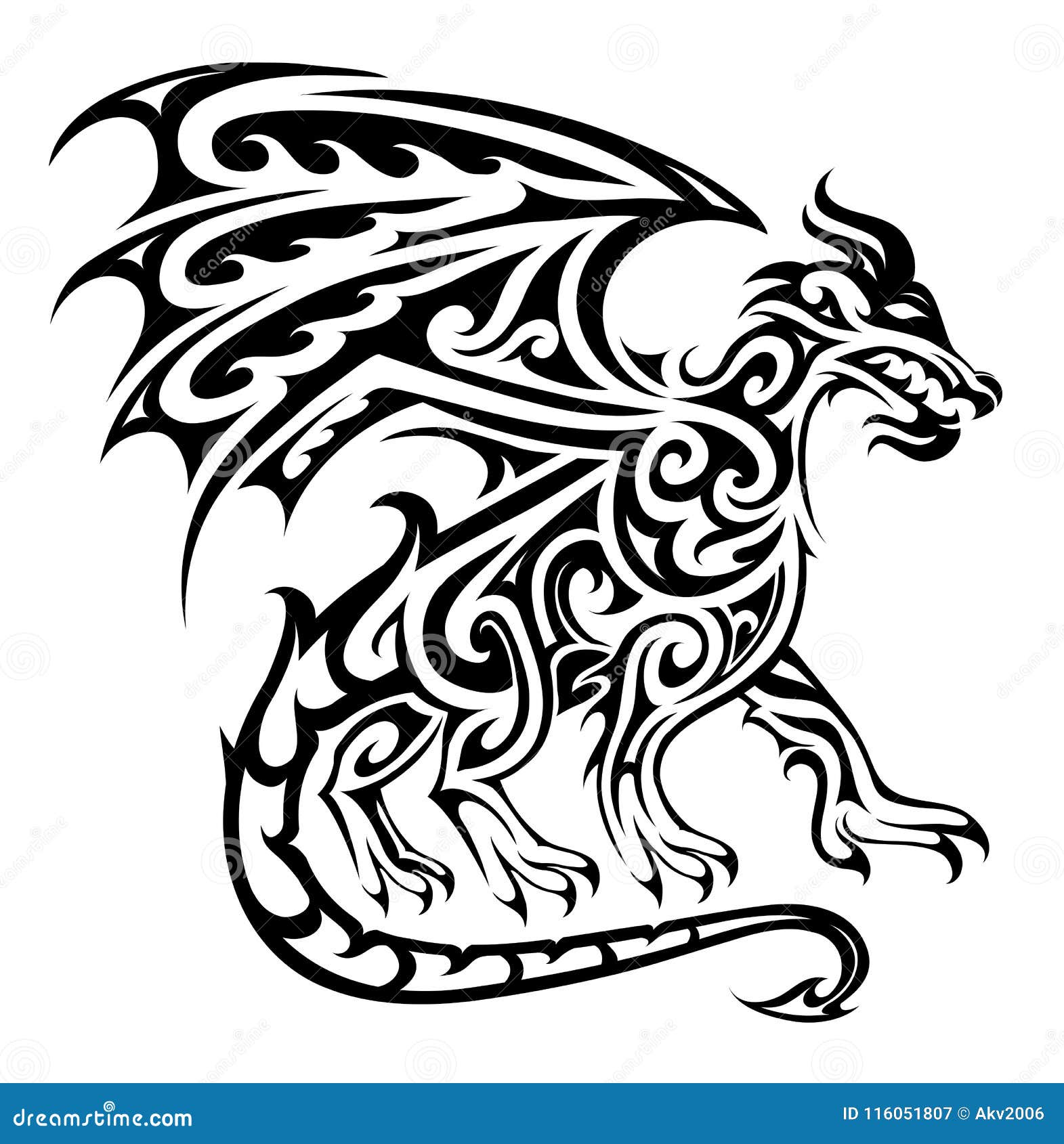 Dragon tribal tattoo stock vector. Illustration of ethnic - 116051807