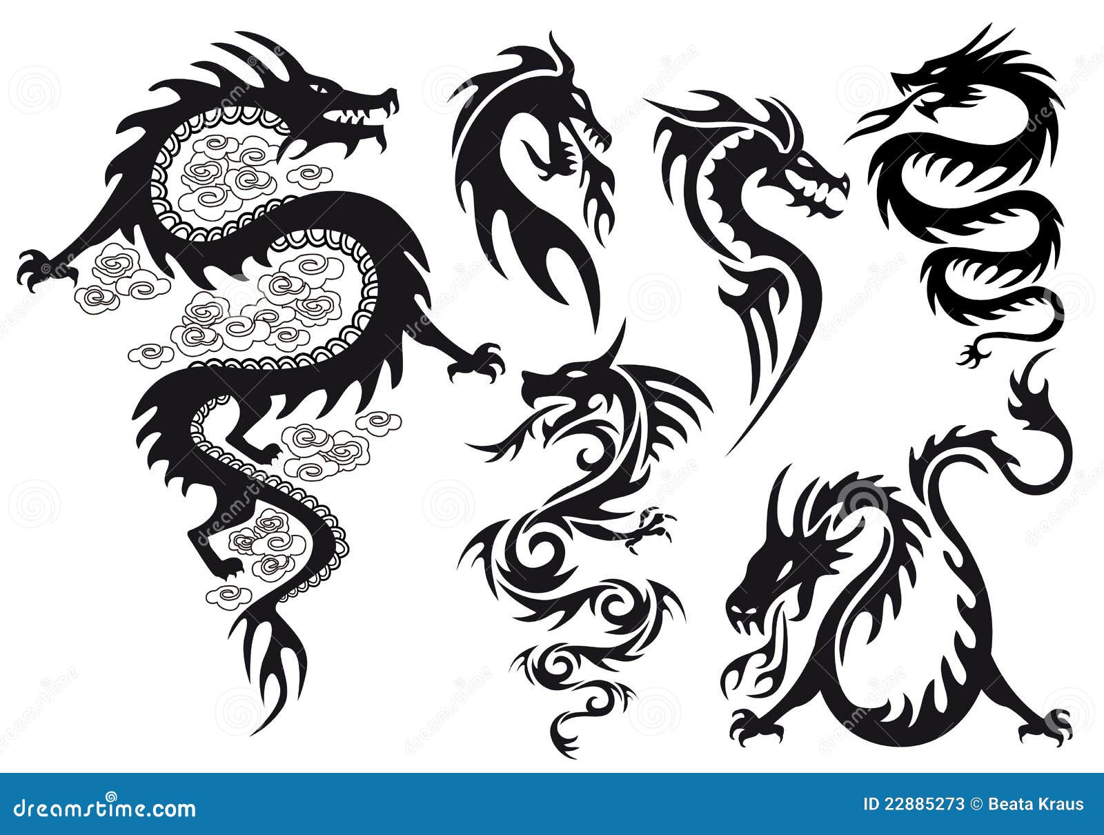 Attractive Black Ink Dragon Tattoo Design