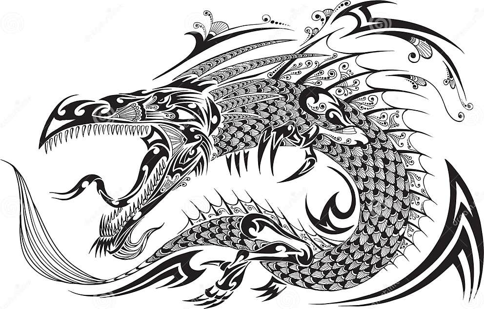 Dragon Tattoo Vector stock vector. Illustration of fantasy - 44797910