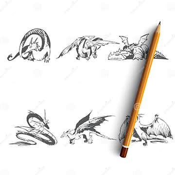 Dragons - Different Types of Dragons Vector Concept Set Stock Vector