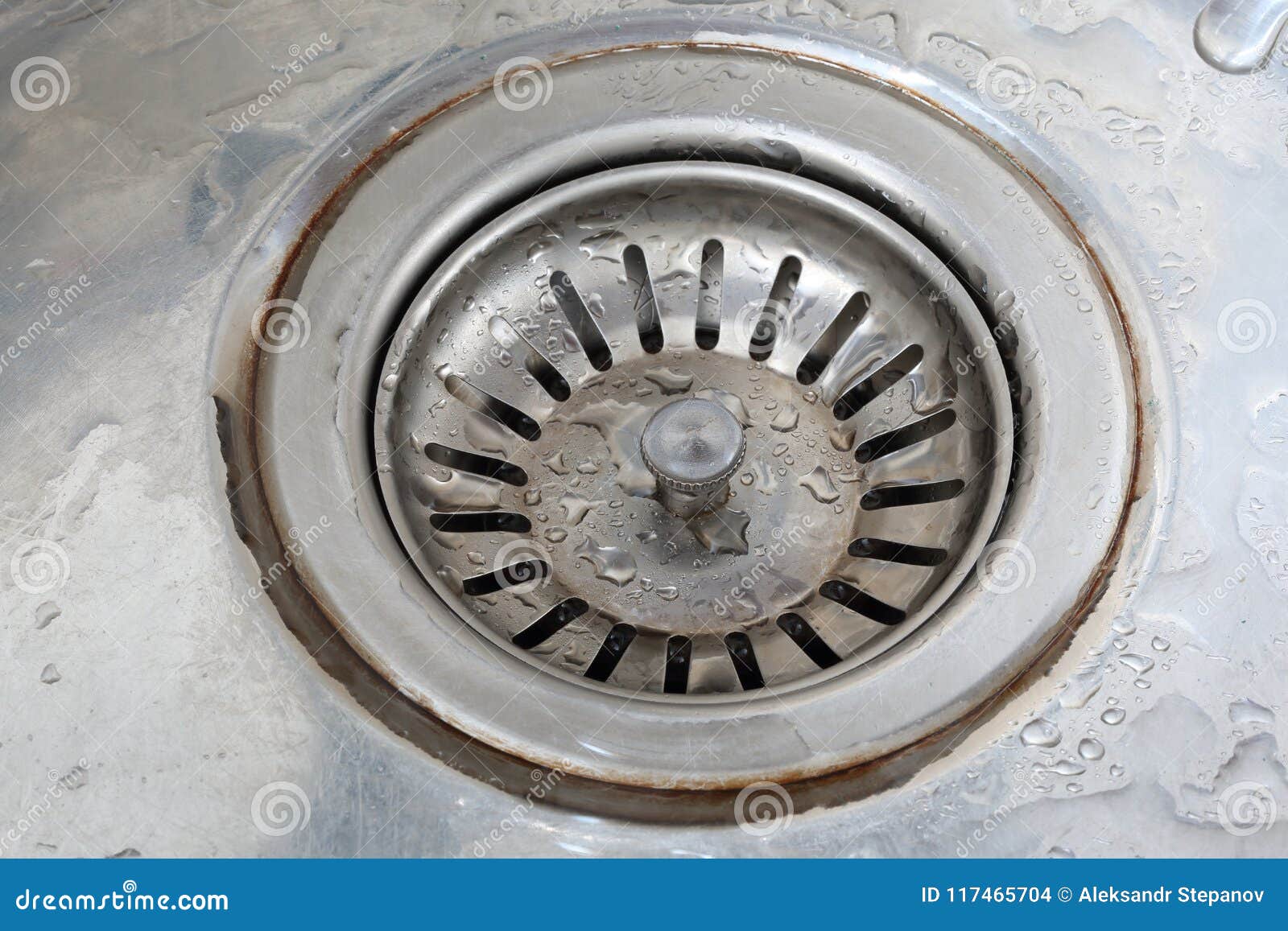 Drain Hole with Plug in the Metal Sink Stock Photo Image of
