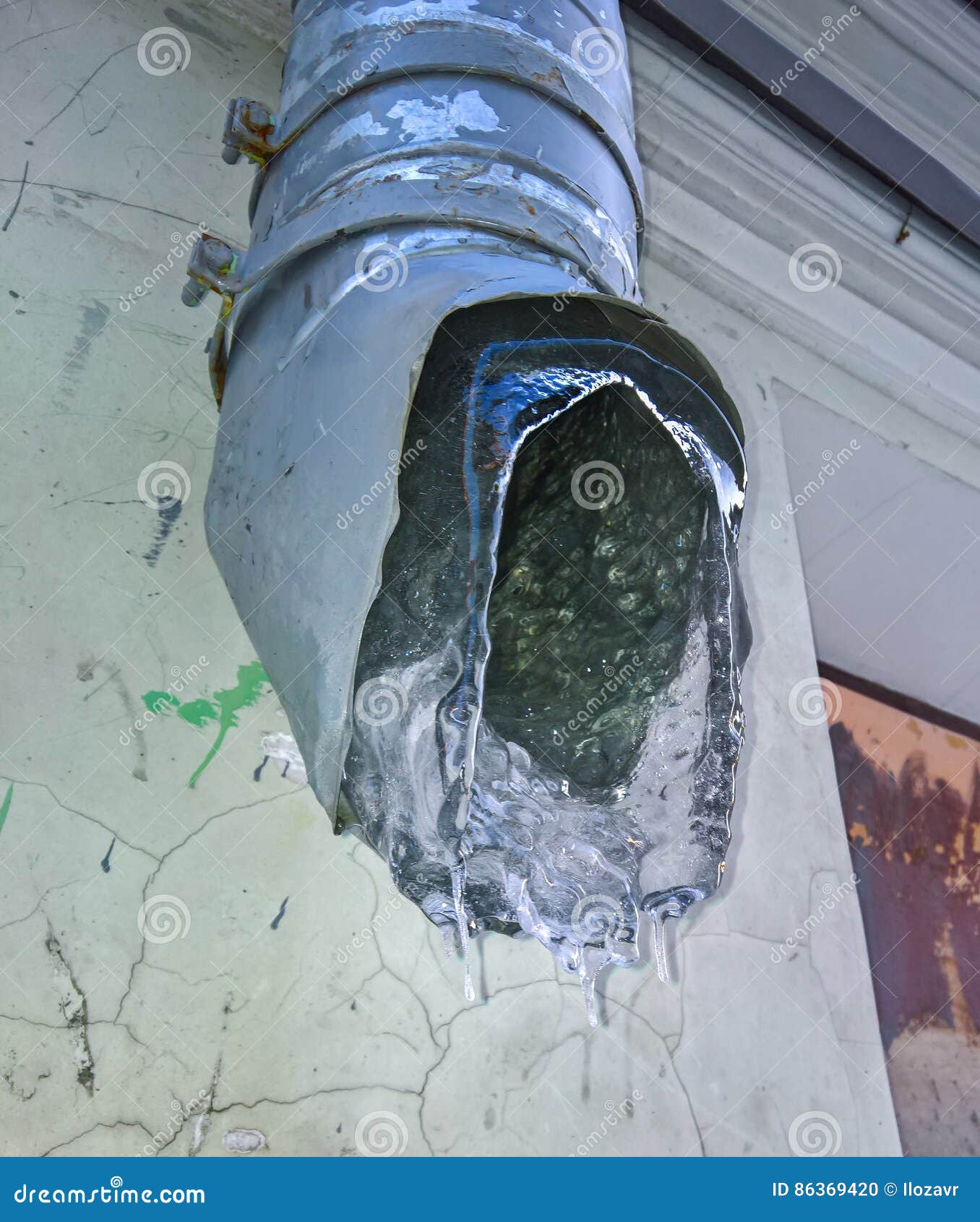 Drain Pipe with Frozen Water Stock Photo Image of close, cold 86369420