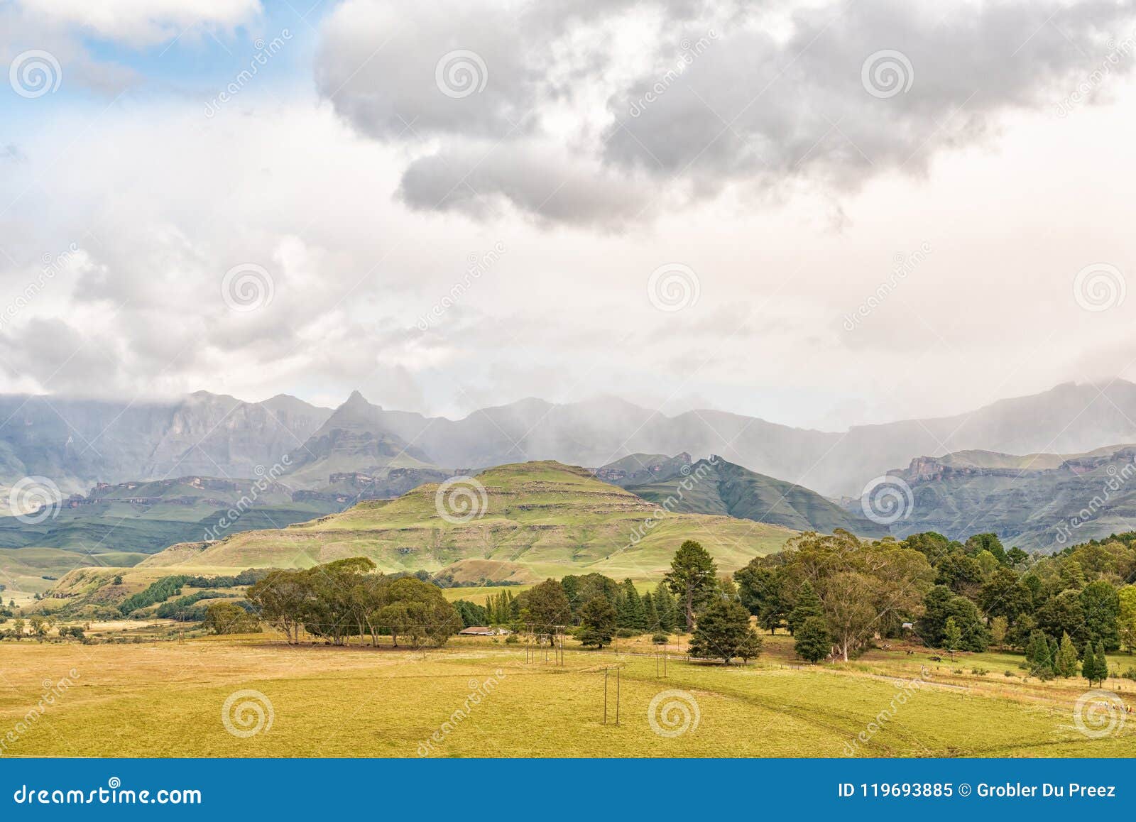 Drakensberg At Garden Castle Rhino Peak Is Visible Stock Image