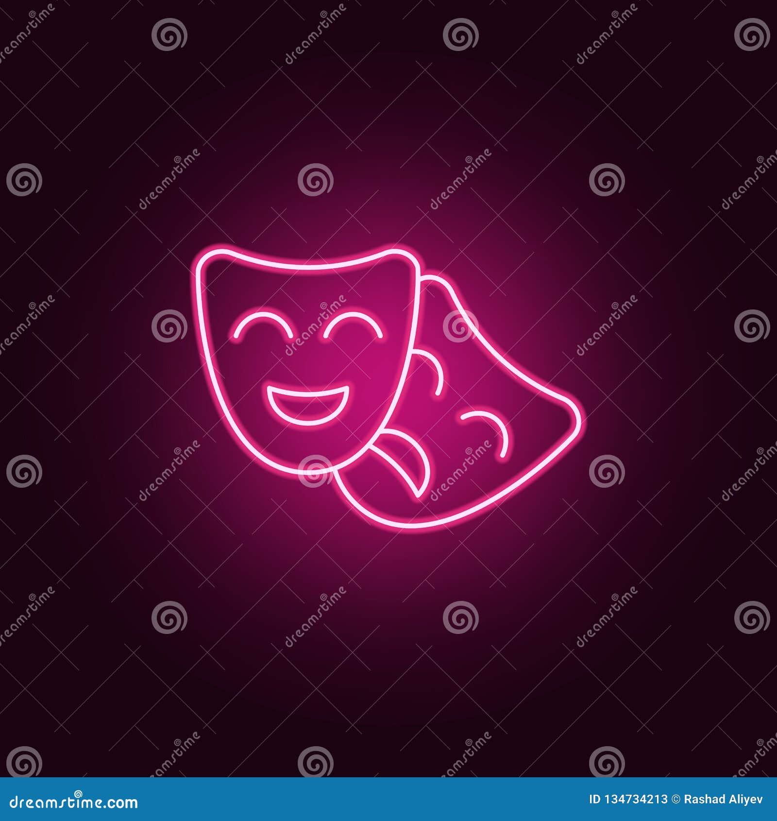 Drama Masks Icon. Elements Of Cinema In Neon Style Icons. Simple Icon
