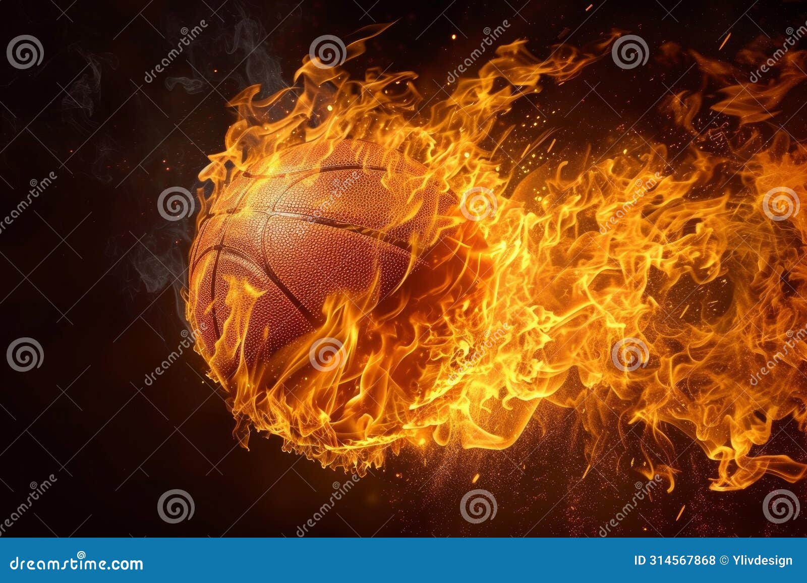 dramatic basketball ball in fire. generate ai