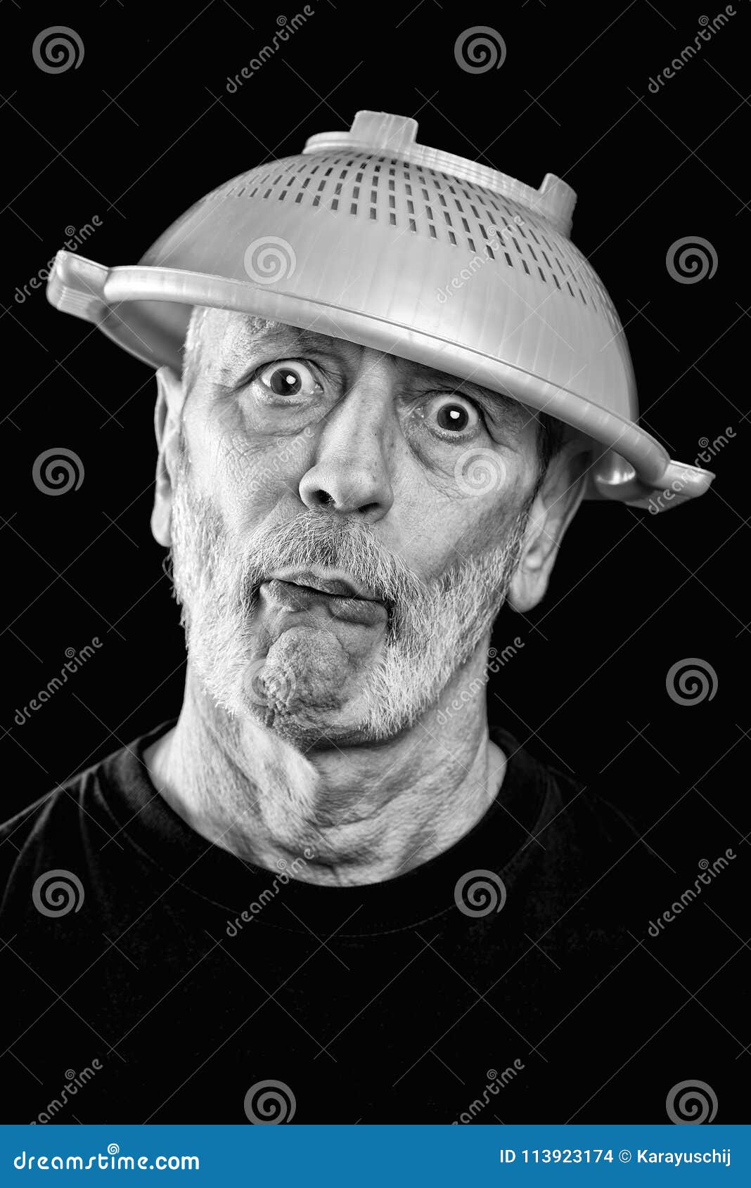 Mad Man with a Strainer on the Head Stock Photo Image of pathology
