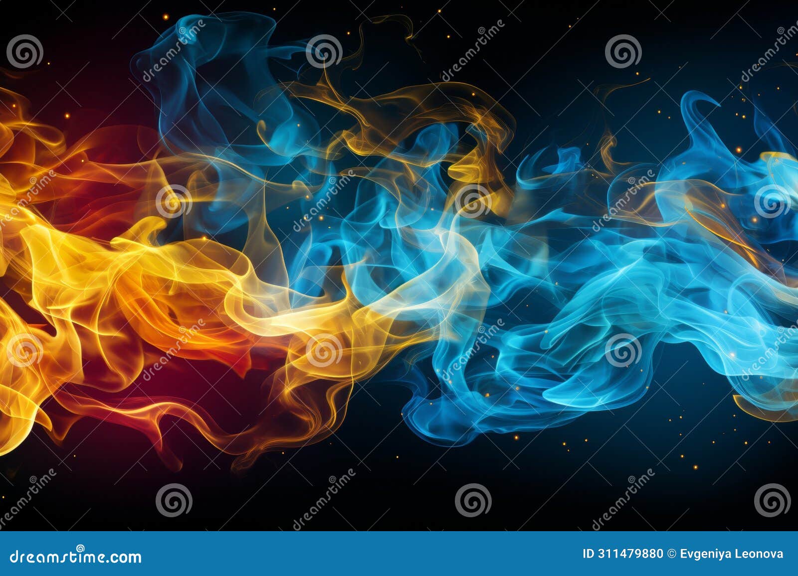 dramatic blue and yellow smoke explosion for ukraine themed background with scary glowing effect
