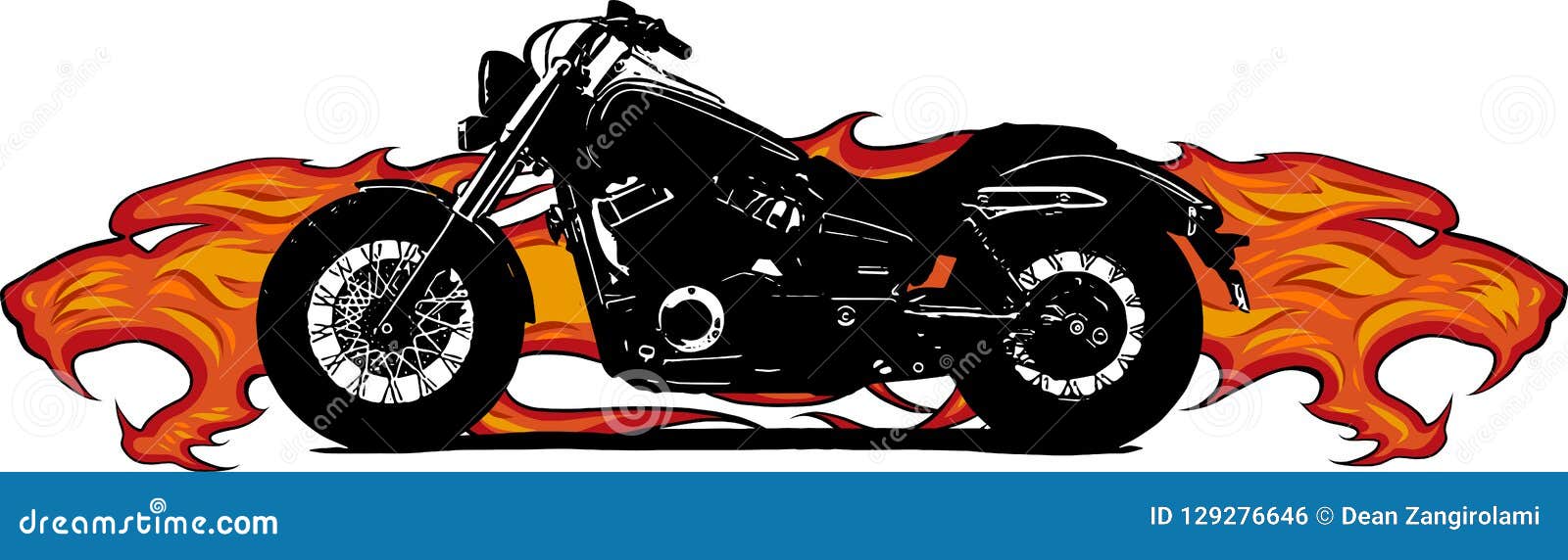 Dramatic Burning Motorcycle Engulfed in Fierce Fiery Orange Flames and