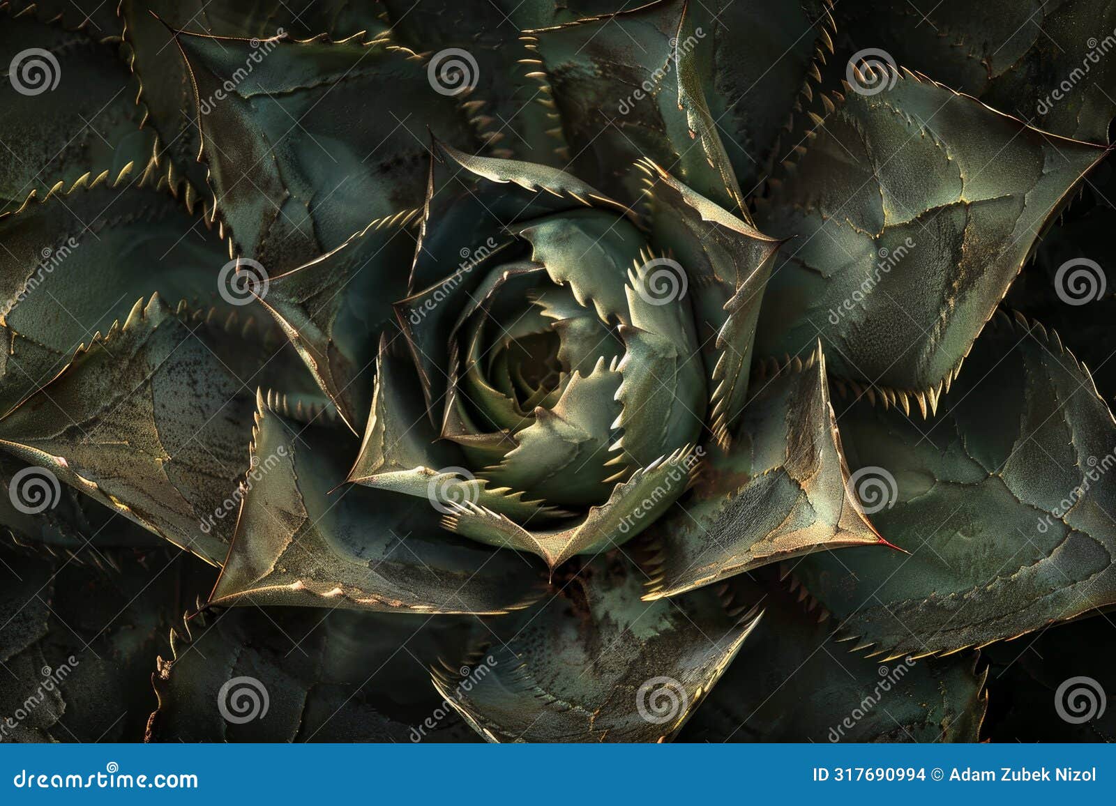 dramatic close-up of a succulent plant with intricate patterns