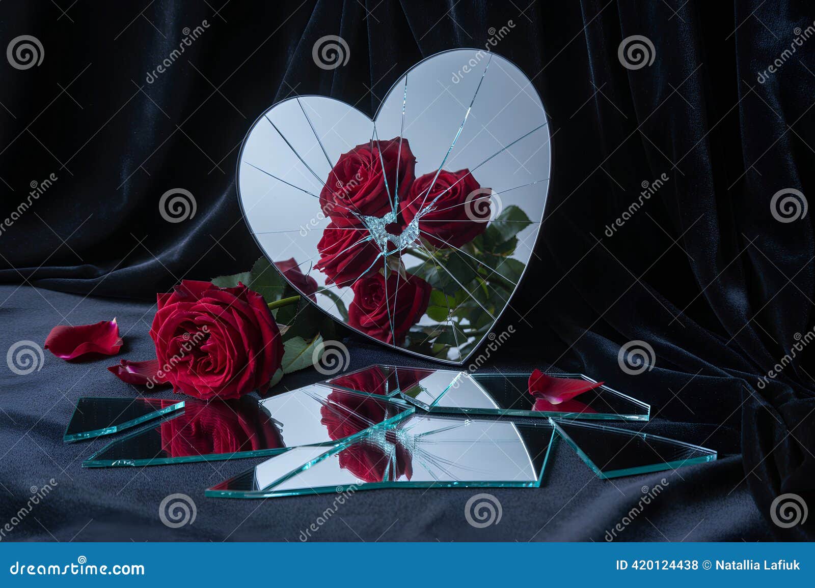 Dramatic Concept of Broken Heart Mirror Surrounded by Fresh Red Roses Stock  Illustration - Illustration of sharp, heart: 420124438, image size:1600x1156
