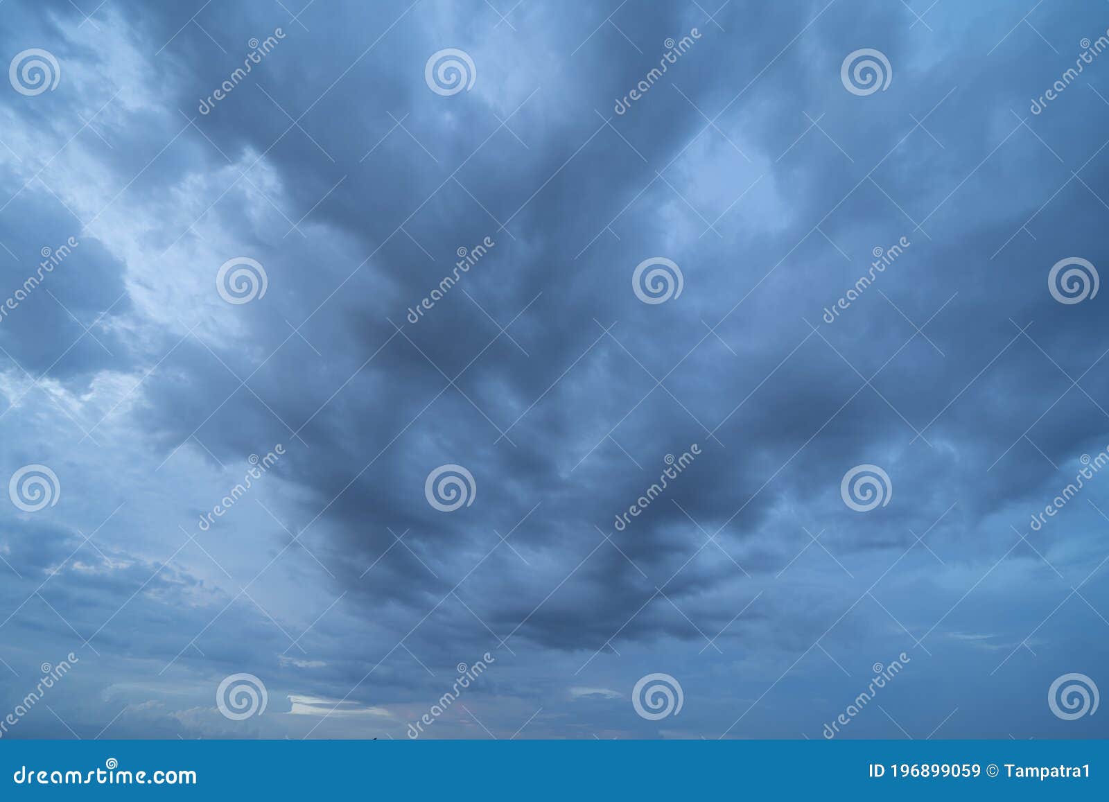 Dramatic Dark Blue Clouds Sky with Thunder Storm and Rain at Night