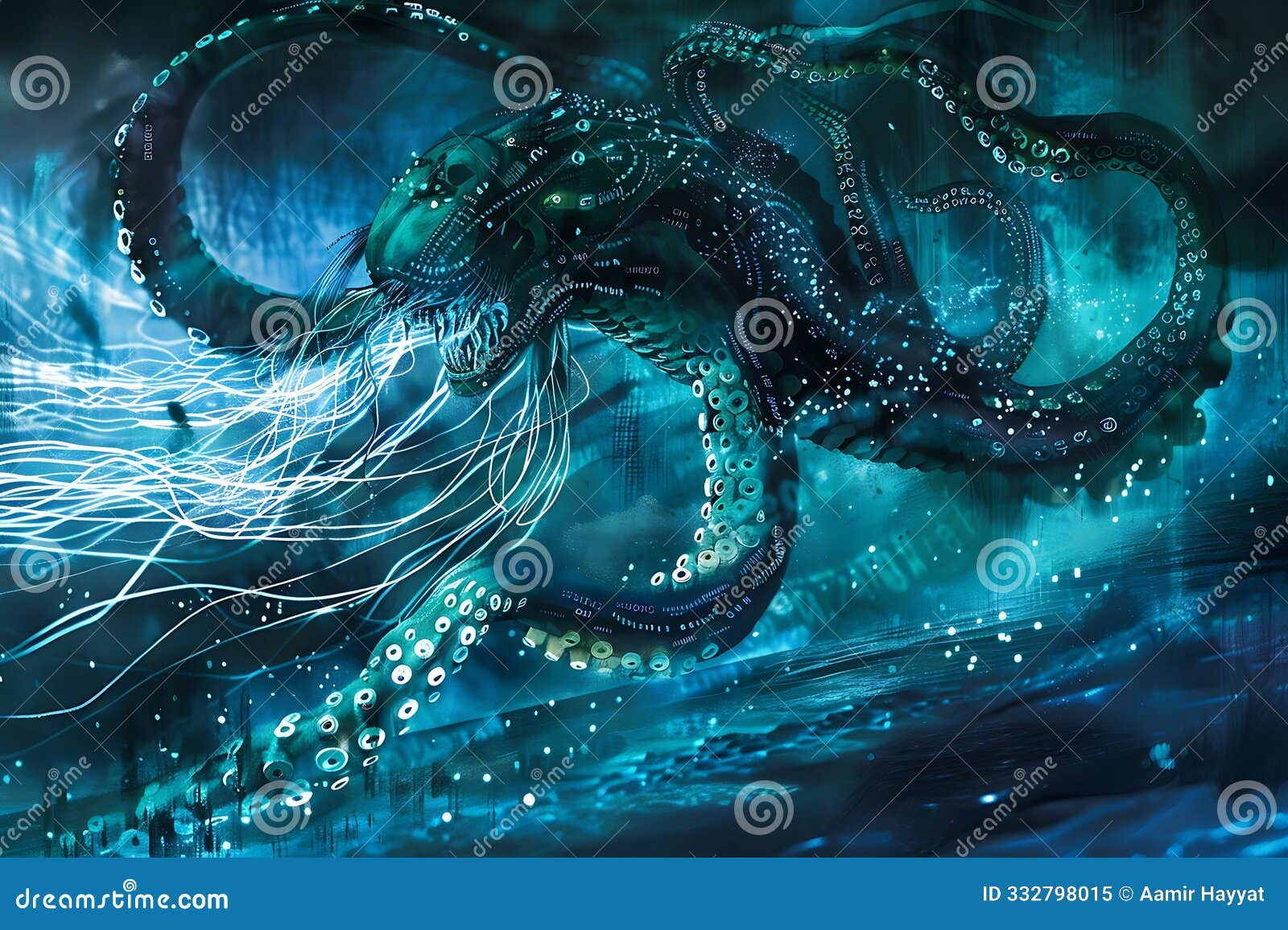 fearsome dragon emerging from the blue sea