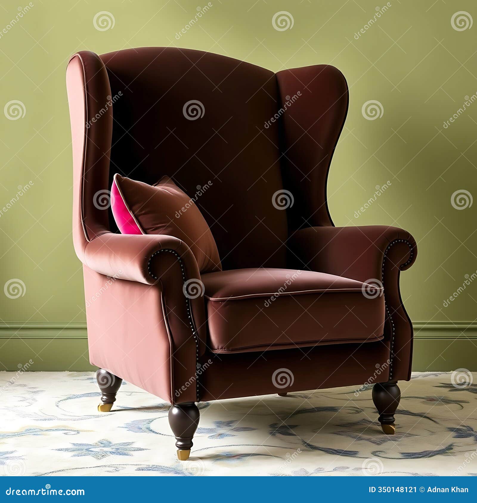 a dramatic high back wing chair in soft velvet with bold color choices