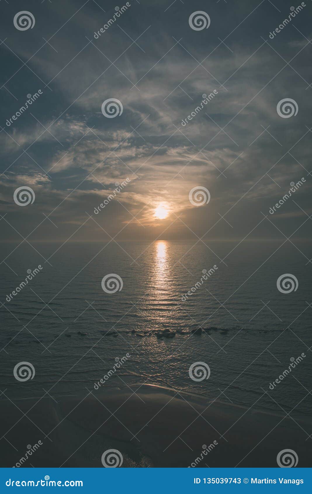 Dramatic High Contrast Clouds in Sunset Over Seaside Beach - Vintage ...