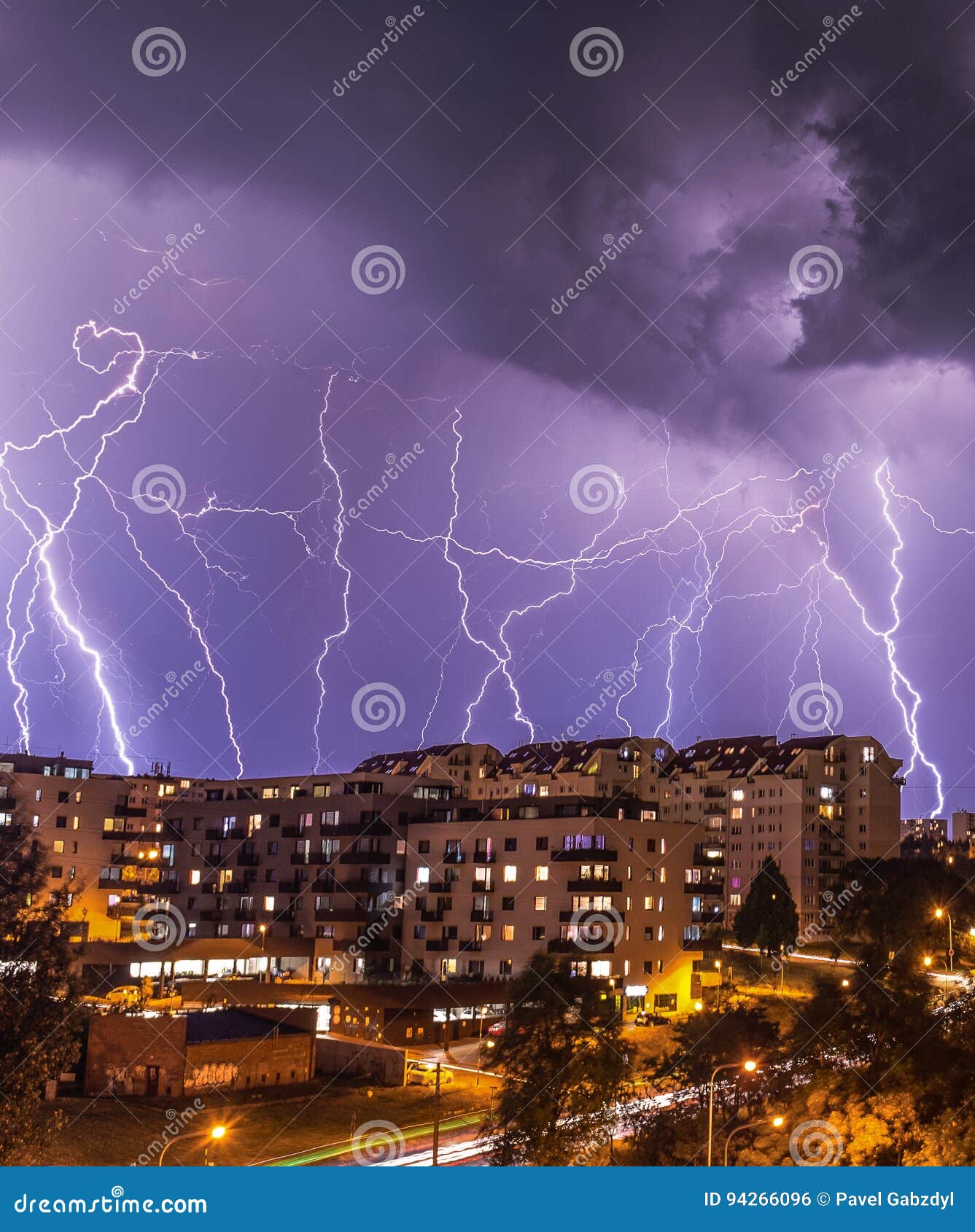 Dramatic Lightning Over Housing Estate Stock Photo Image of city
