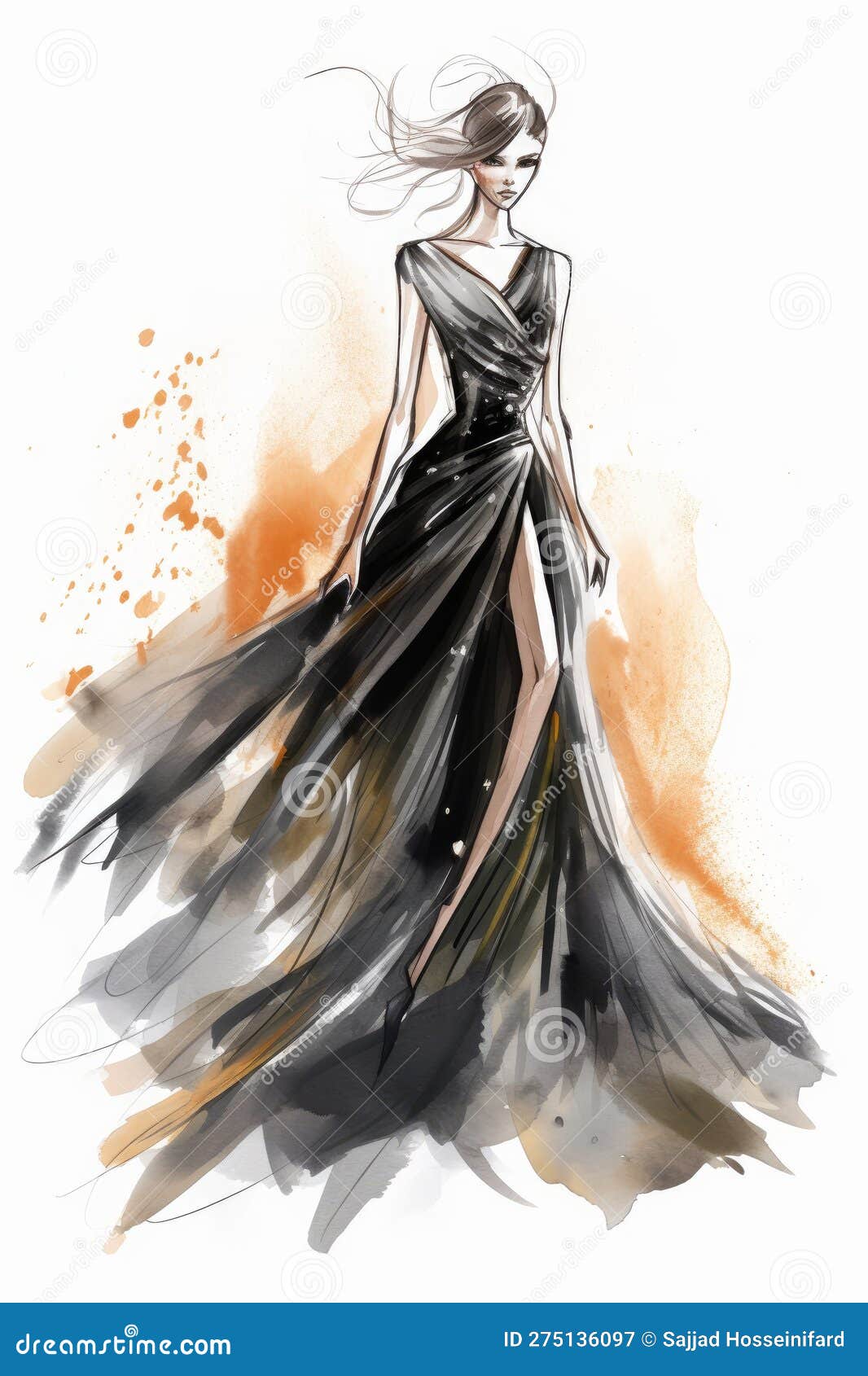Dramatic Modern Dress Sketch Stock Illustration  Illustration of sketching  advertising 275136100