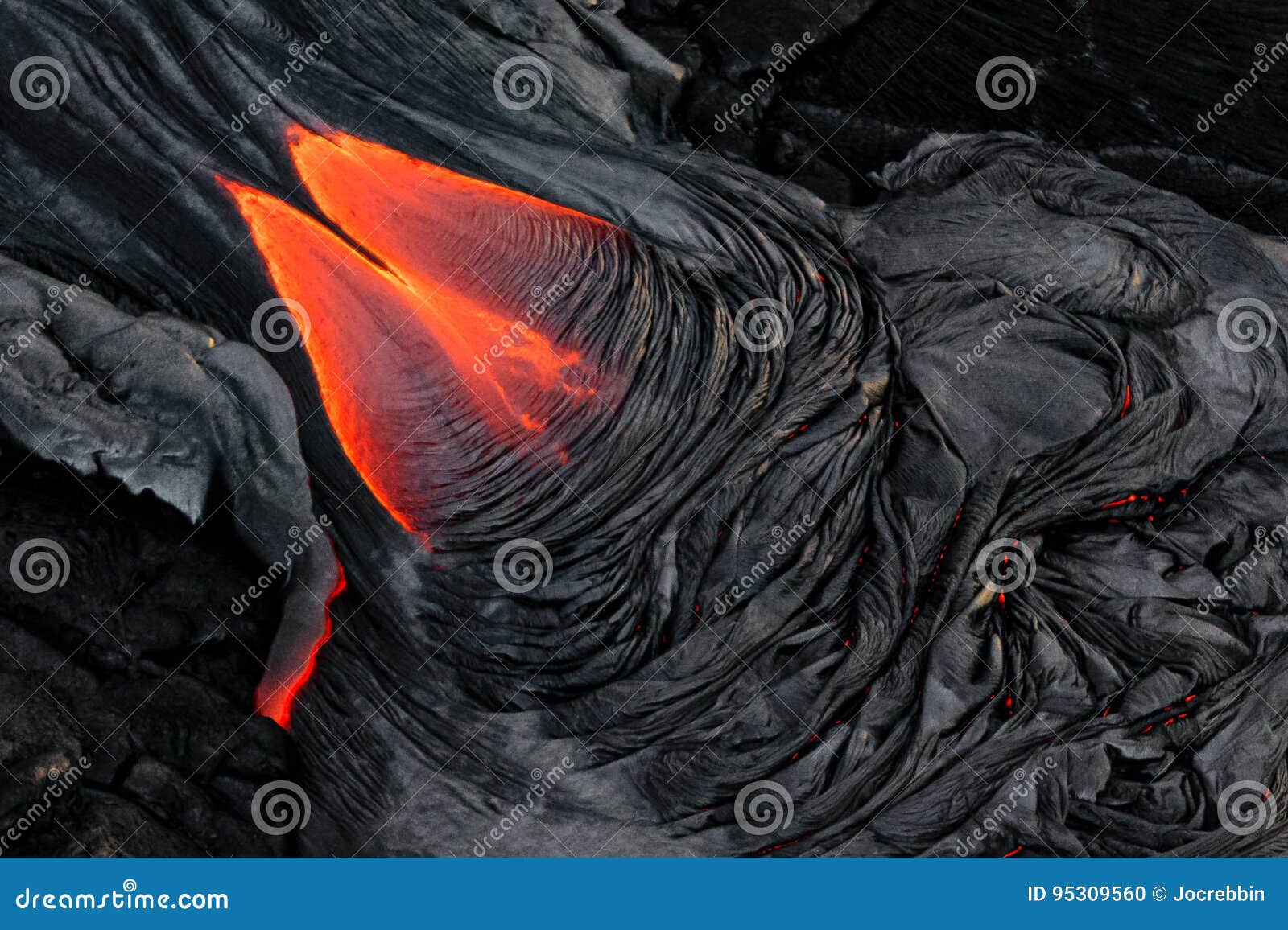dramatic red hot molten lava flow