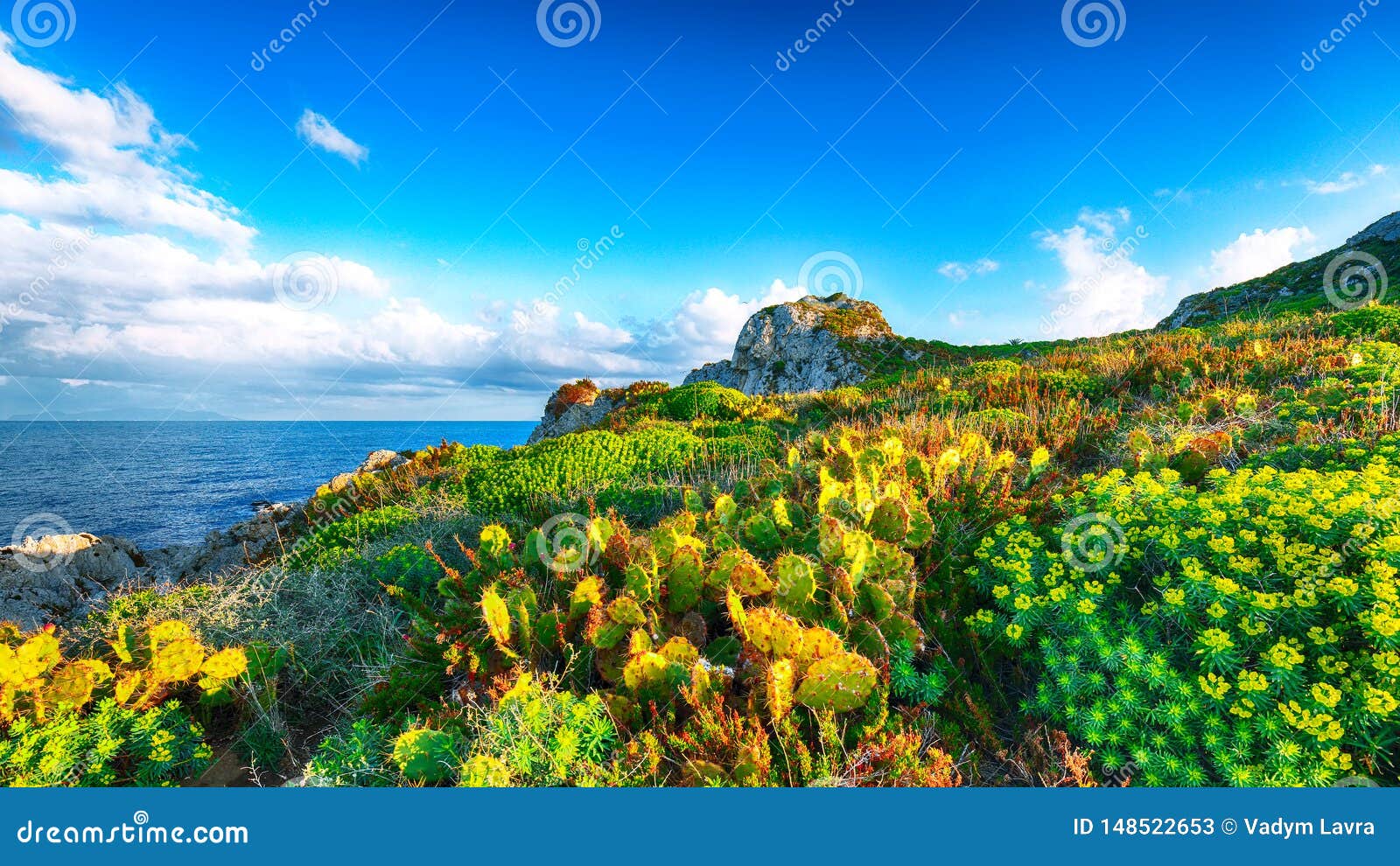 Dramatic Spring Sunset On The The Cape Milazzo Panorama Of