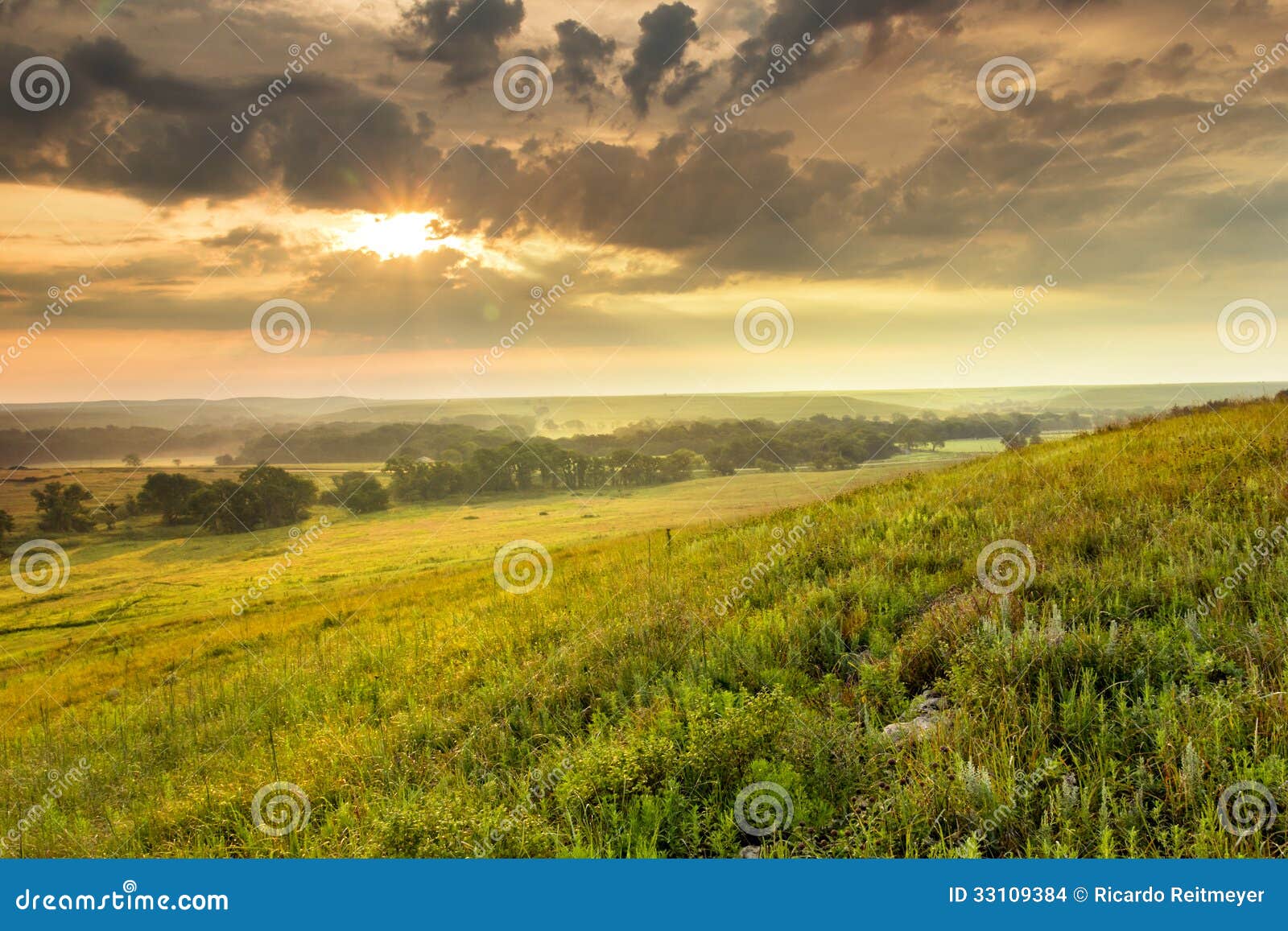 dramatic sunrise over the kansas tallgrass prairie