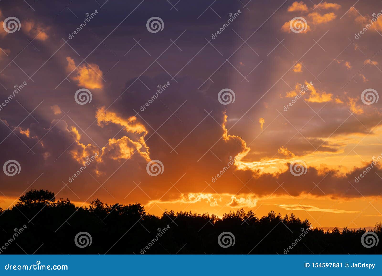 Dramatic Sunset Sky Panorama With Burning Colourful Clouds Background