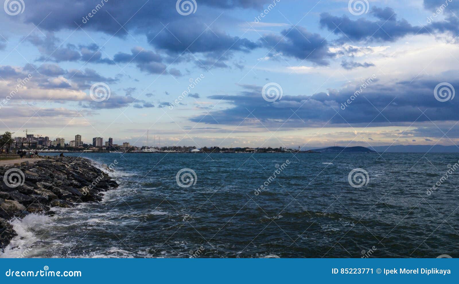 dramatic view of sea and beautiful sky in moda, istanbul city