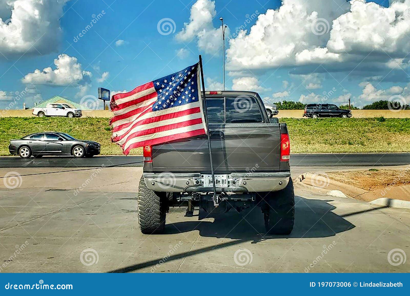 Drapeau USA Etats-Unis avec Camion vert - 90 x 150 cm