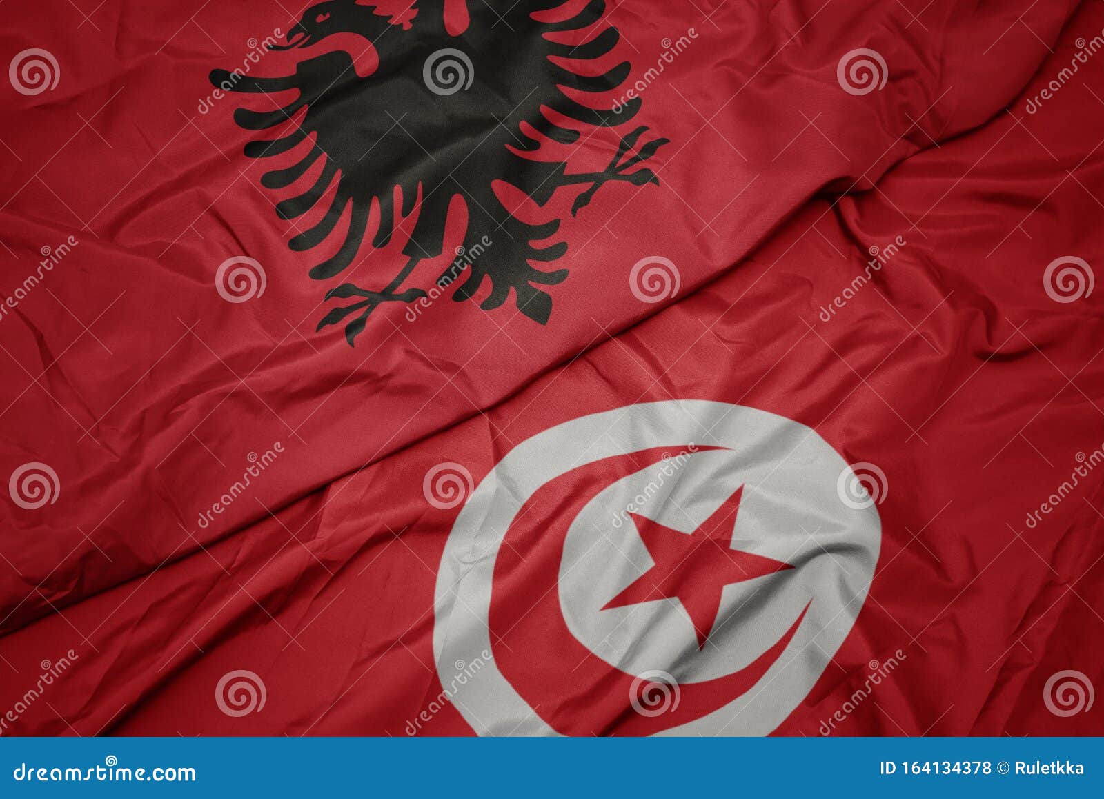Drapeau Coloré De La Tunisie Et Drapeau National De L'albanie