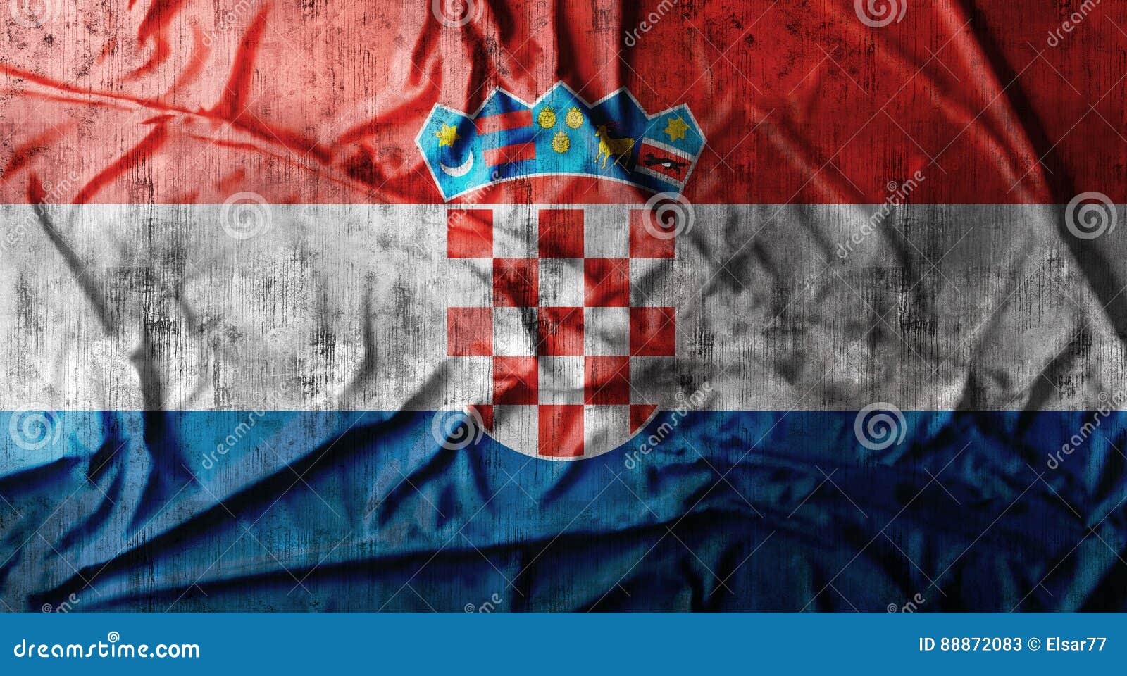 Drapeau de la Croatie chiffonné par grunge rendu 3d. Fond de drapeau de la Croatie chiffonné par grunge avec la saleté rendu 3d